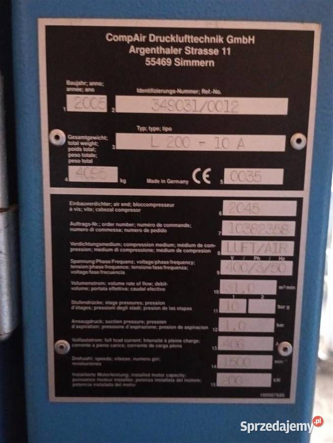 Sprężarka śrubowa kompresor COMPAIR L20010A Wilków