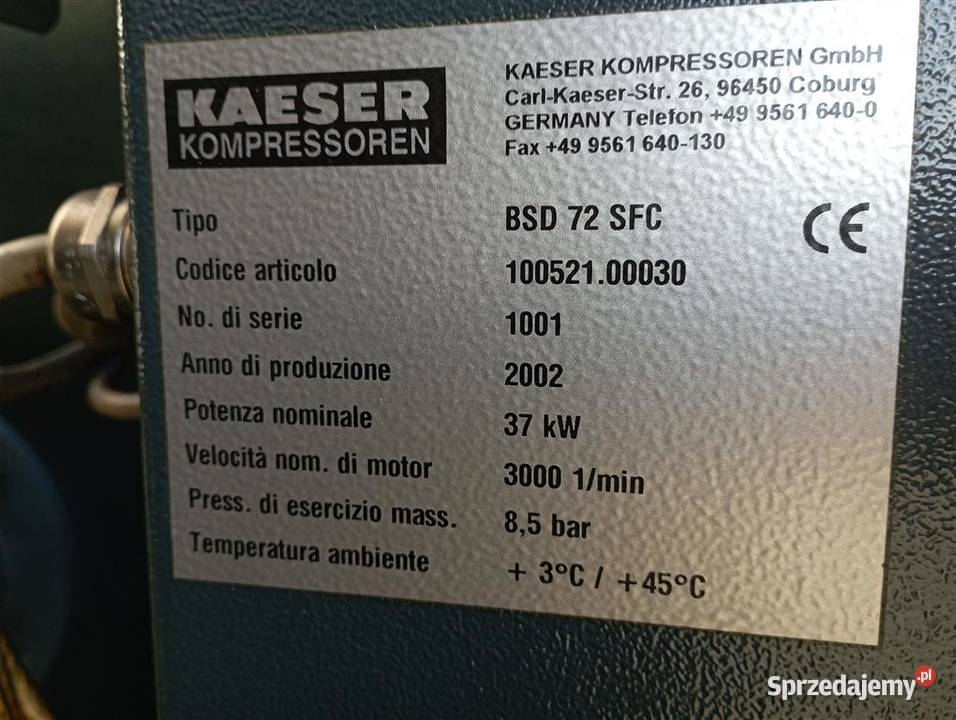 Sprężarka śrubowa kompresor KAESER BSD 72 SFC Wilków