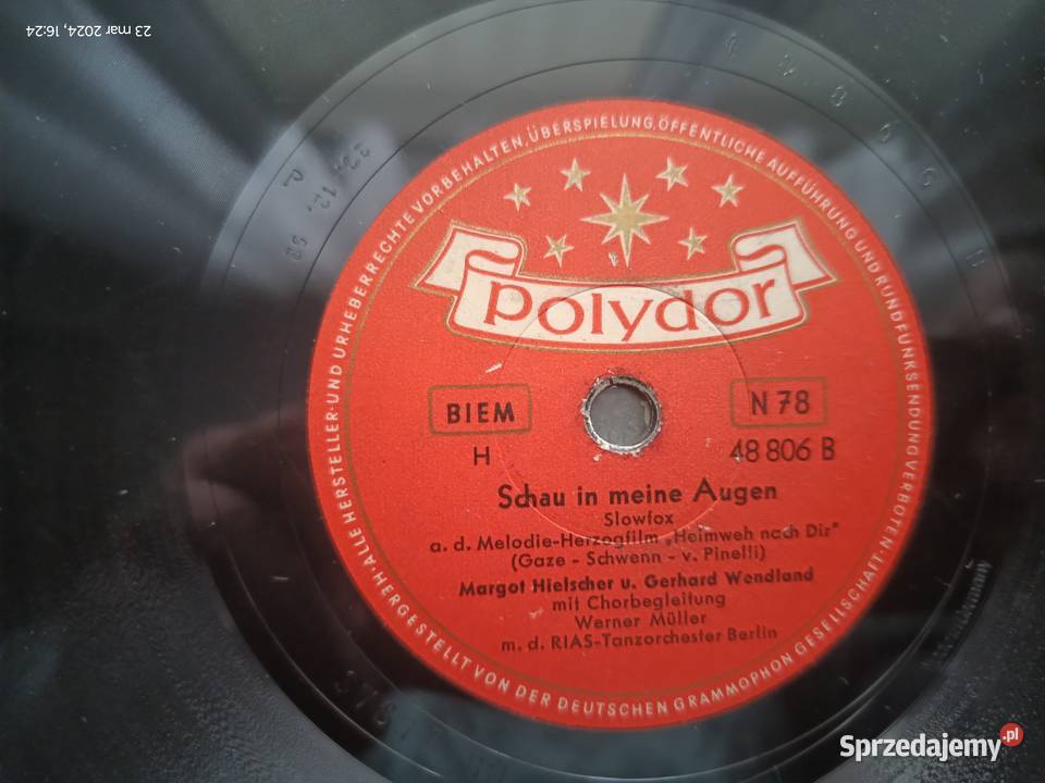 Płyta szelakowa 25 Polydor z muzyką filmową Wronki