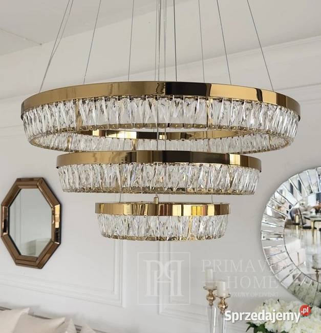 Żyrandol kryształowy złoty designerski ring Warszawa