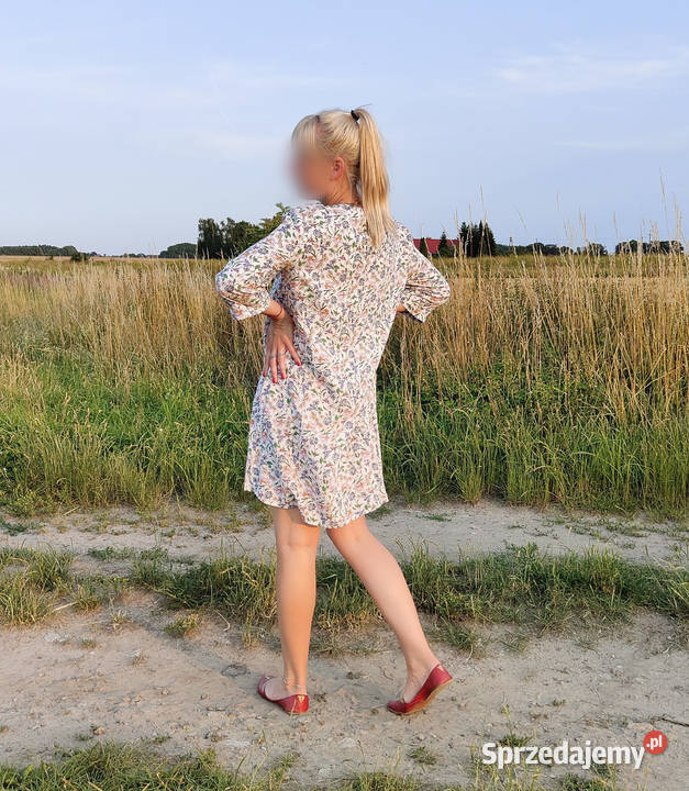 Krótka sukienka HM koszulowa w kwiaty 36 S