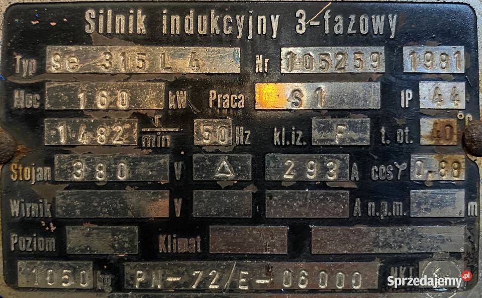 silnik elektryczny 160kW 1482obr 3fazowy EMIT kujawsko-pomorskie sprzedam