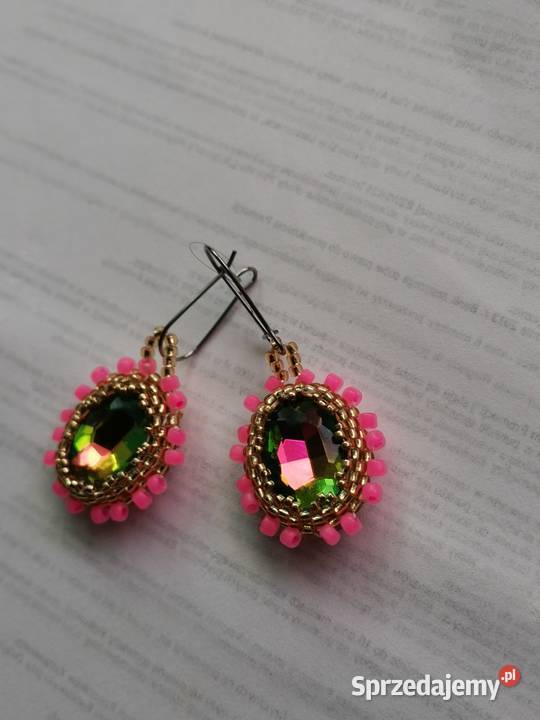 Kolczyki różowe Swarovski beading Kolczyki Częstochowa