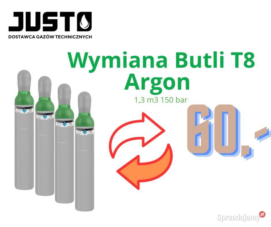 Wymiana Napełnianie Butli Argon 8L T8 150 bar Nowy Sącz