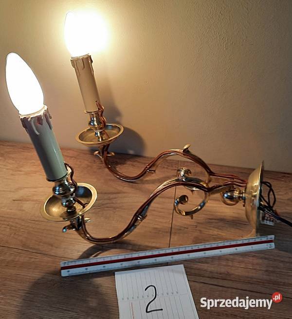Kinkiet kinkiety podwójne mosiężne przedwojeene Ostrów Wielkopolski