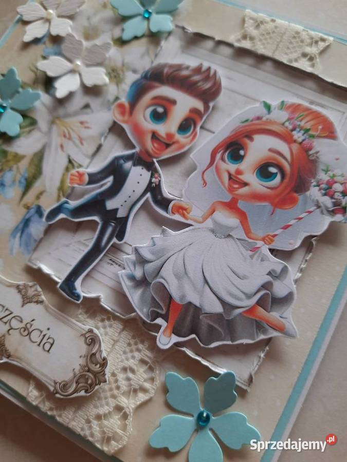 Kartka personalizowana na Ślub Rękodzieło lubelskie Pogonów