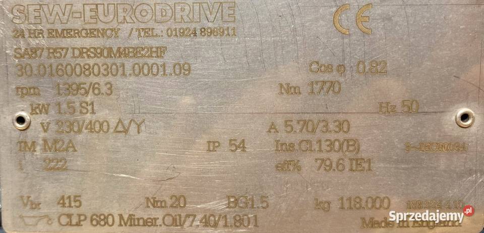 motoreduktor przekładnia 15kW 63obr HAMULEC SEW