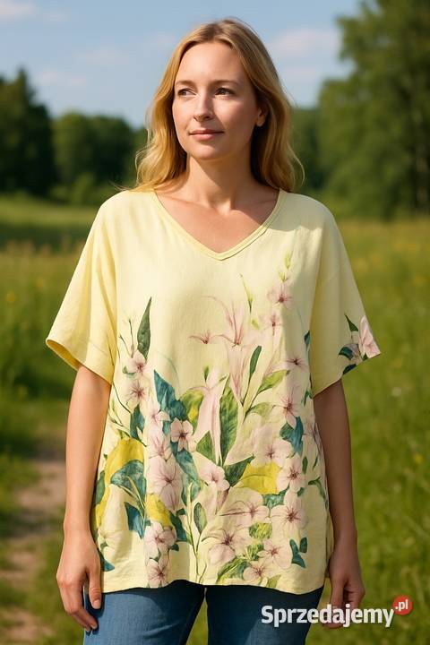 Tunika damska PLUS SIZE z kwiatowym nadrukiem biały Wieluń