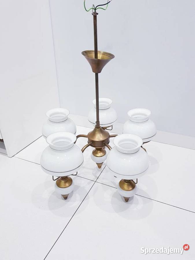 Stary mosiężny żyrandol z prlu rustykalny Dąbrowa Górnicza