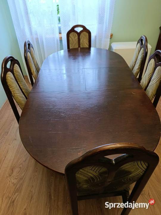 Stół dębowy rozkładany z krzesłami Wołczyn