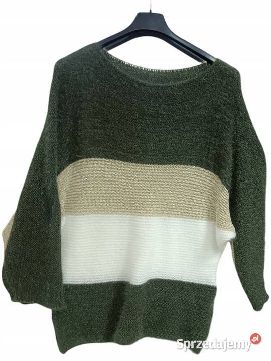 Stylowy ciepły sweter puszysty złota nitka Wkładane przez głowę  sprzedam