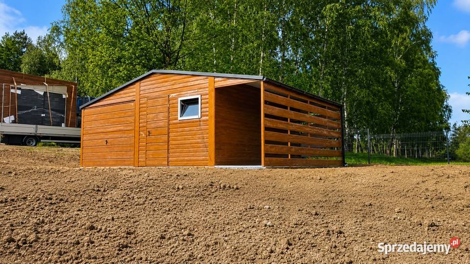 Garaż blaszany Blaszak drewnopodobny 8x5 z wiatą Białystok