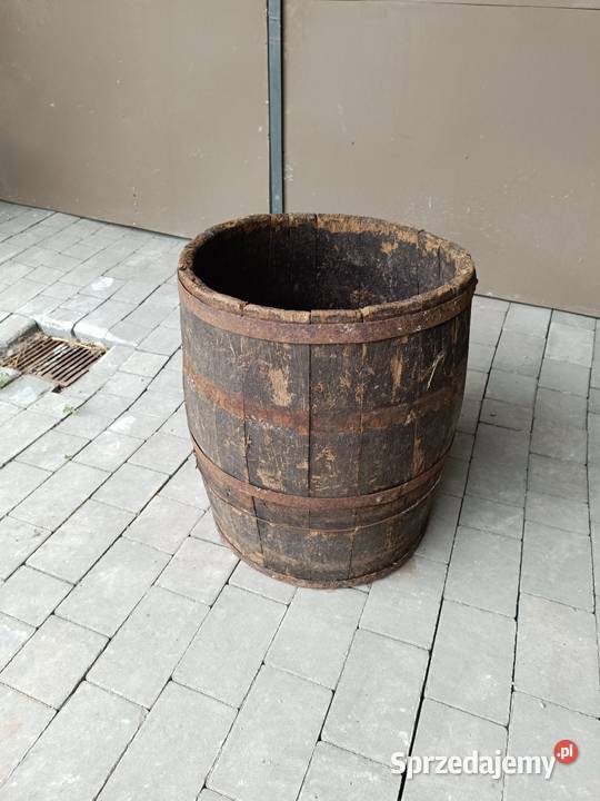 Zabytkowa drewniana beczka kwietnik ozdoba Antyki sprzedam