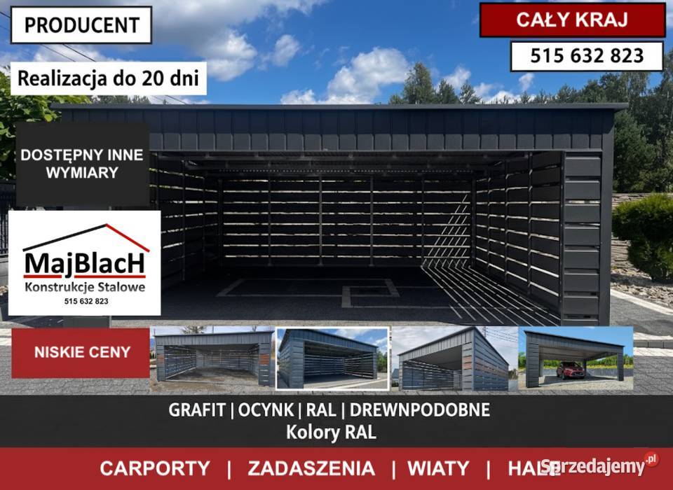 Ładny Garaż Blaszany GRAFITOWY z zadaszeniem podkarpackie Kolbuszowa