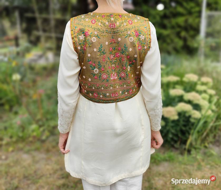 Złota kamizelka gorset S 36 etno folk boho haft