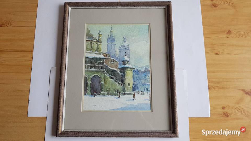 Akwarela szkłem Sukiennice i Kościół Mariacki śląskie Dąbrowa Górnicza