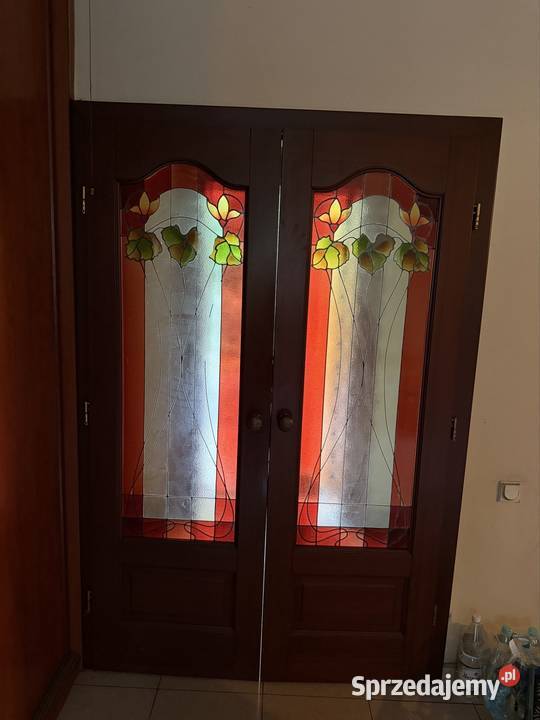 Drzwi z drewna z witrażem 130 Super stan