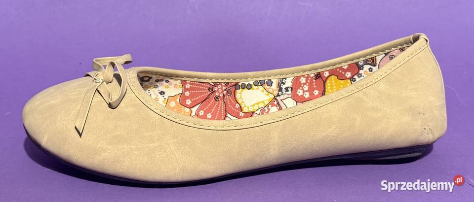 Beżowe gładkie baleriny z kokardą rozmiar 37 skóra ekologiczna Żyrardów