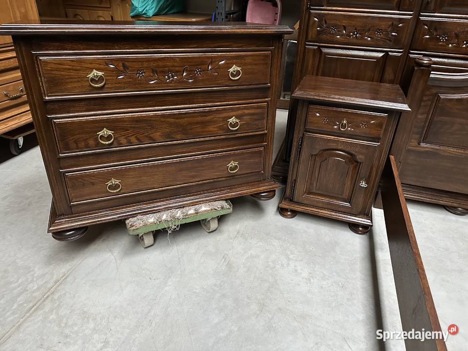Piękna dębowa sypialnia łóżko 140 szafki komoda Meble do sypialni wielkopolskie Sławoszewek