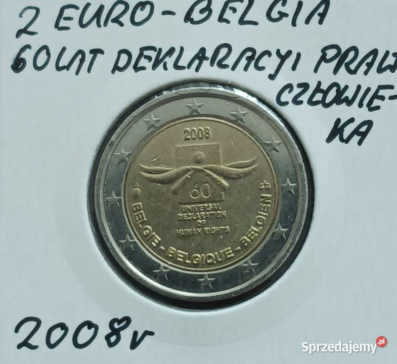 2 Euro Belgia 2008 r 60 lat Deklaracji Praw Konin