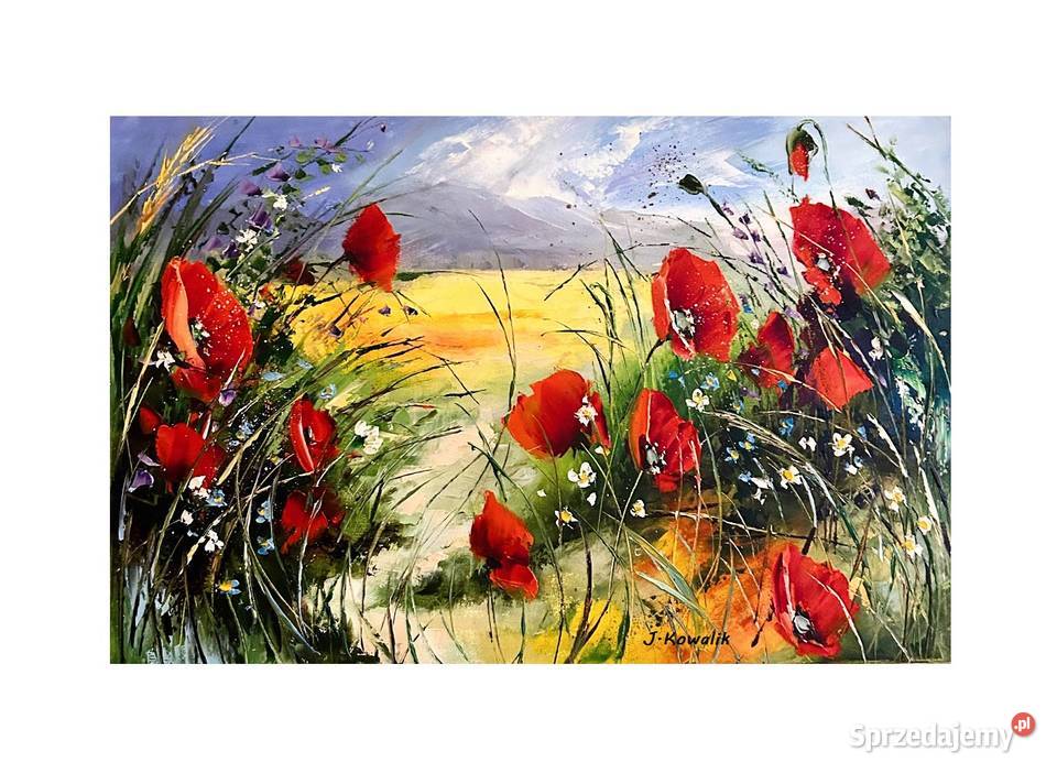 Kowalik Przydrożne maki 60x40 obraz olejny Warszawa sprzedam