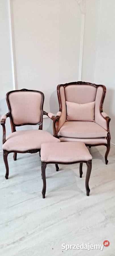 Stylowy fotel uszak berzera pufa podnóżek Ludwik Szczecin