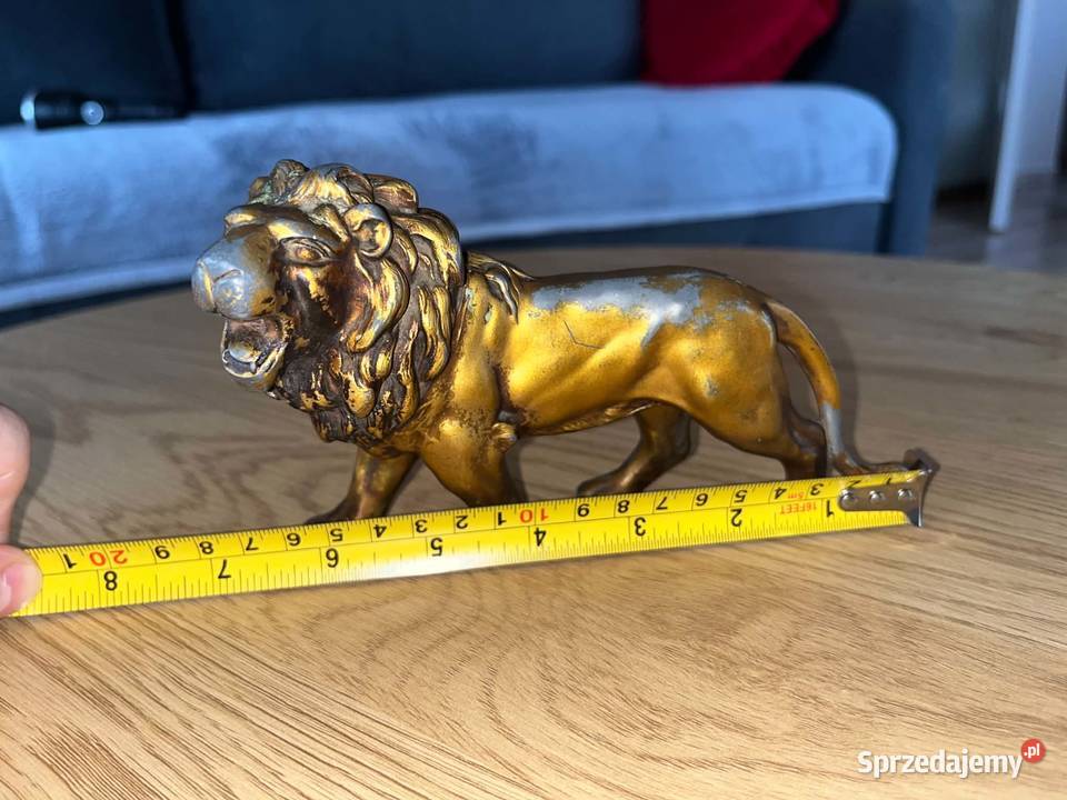 Figurka Lew Metalowa Vintage Art Deco Złota Braniewo sprzedam