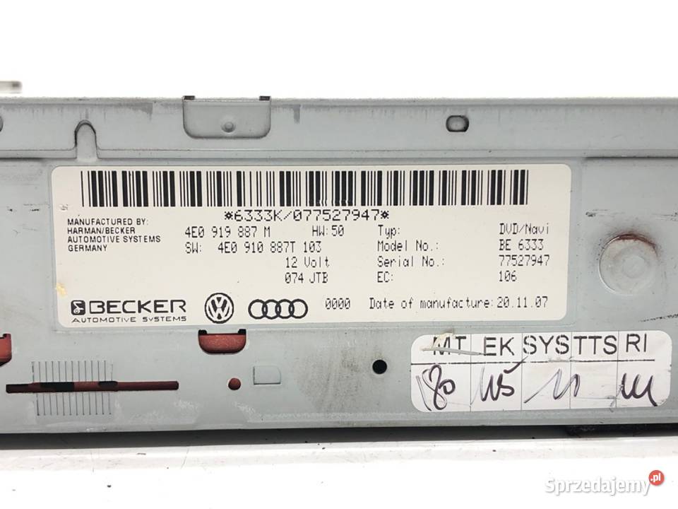 CZYTNIK NAWIGACJI AUDI A5 8T 4E0910887T 0717