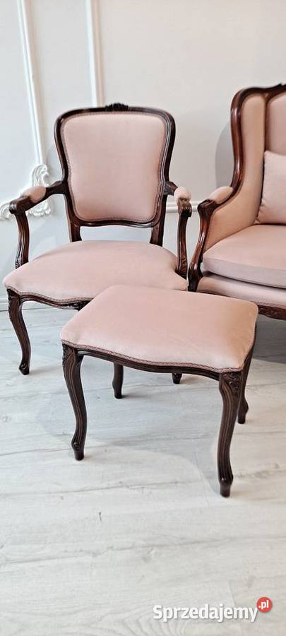 Stylowy fotel uszak berzera pufa podnóżek Ludwik Szczecin