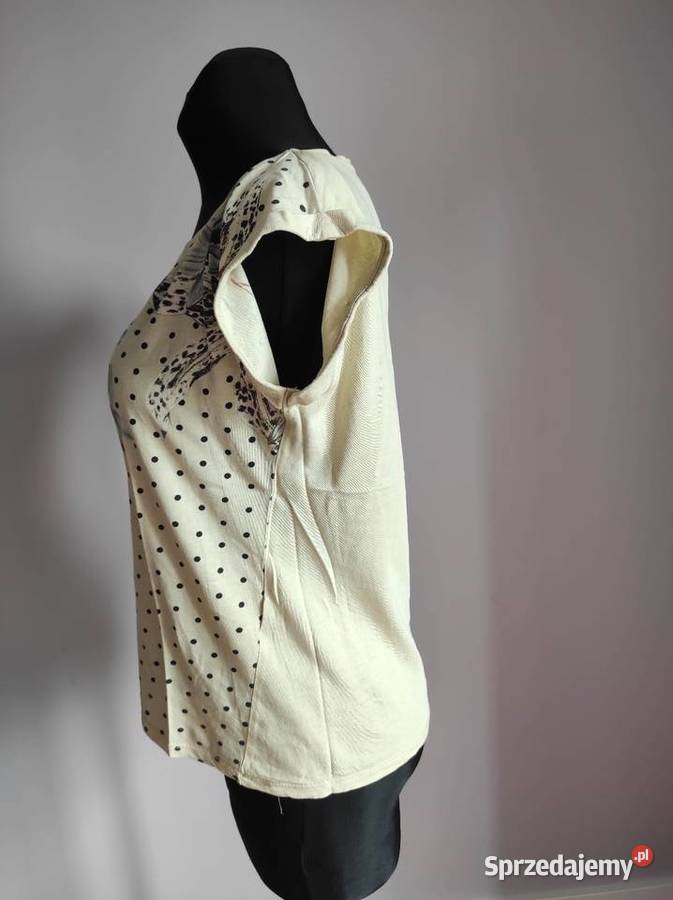 Kremowa bluzka tshirt w kwiaty 40 L Moda i Styl Płock
