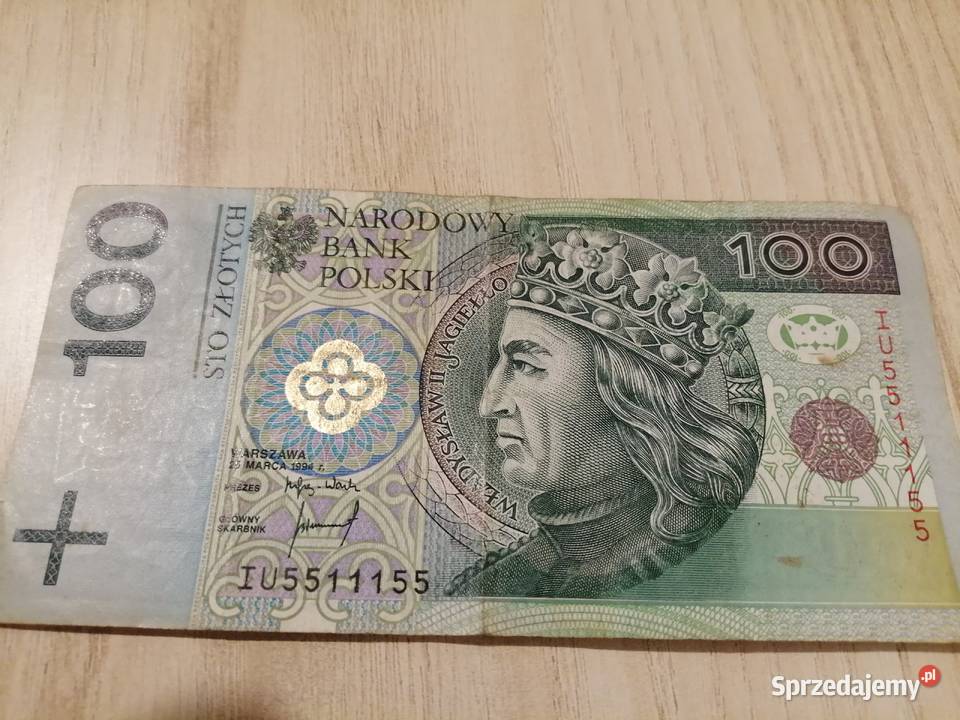 Banknot 100zl z 1994 z serii IU 5511155 ZŁOTY Numizmatyka