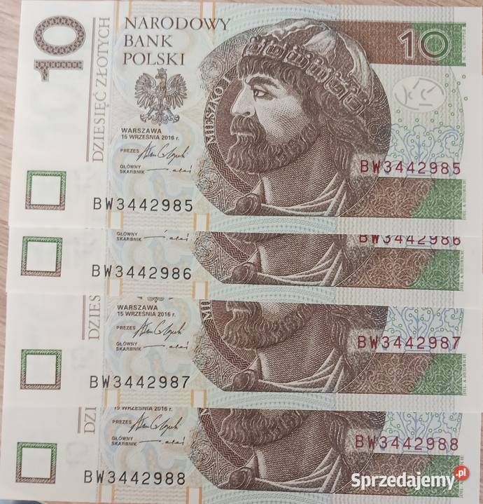 4 x 10 Mieszko I 2016 r kolejne numerymennicze wielkopolskie sprzedam