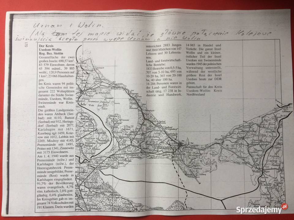 452 Niemiecka Mapa Uznam I Wolina zachodniopomorskie Szczecin