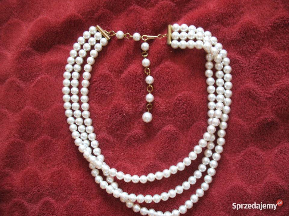Perły naszyjnik Trzy rzędy pereł długość 40 mazowieckie