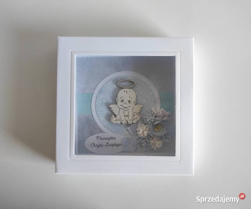 Kartka ręcznie robiona w pudełku na Chrzest łódzkie