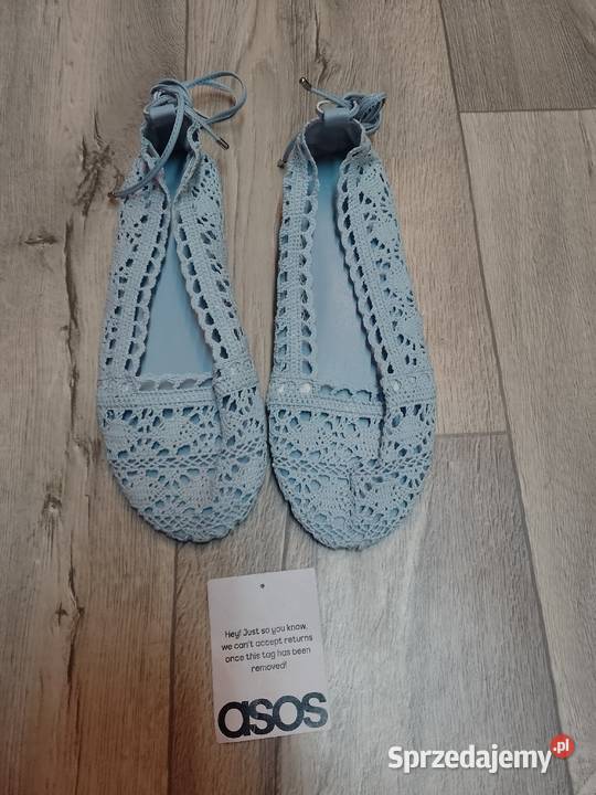 40 ASOS Niebieskie ażurowe baleriny sznurowane z sprzedam