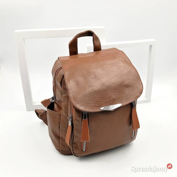 Plecak damski skórzany z klapą Yogodlns brązowy Zawiercie