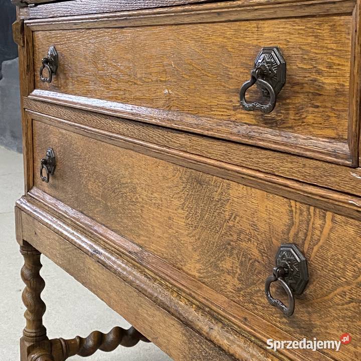 Sekretarzyk dębowy z nadstawką poł XX w witryna zachodniopomorskie Budno