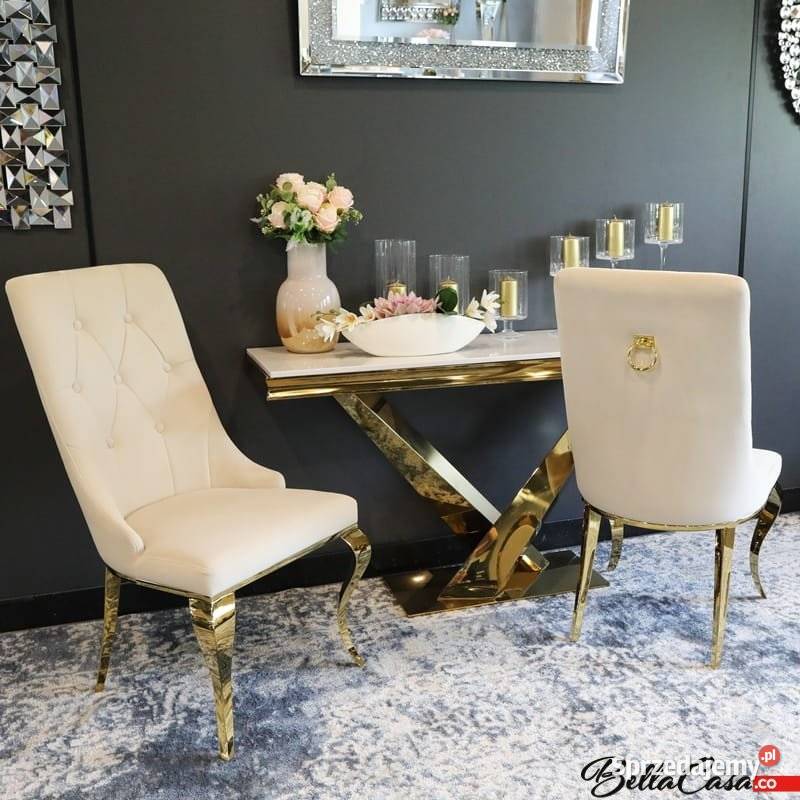 Krzesło glamour Antonio Gold z kołatką pikowane 103cm mazowieckie Warszawa