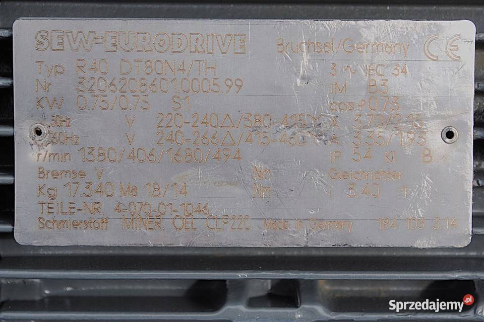 Motoreduktor 075kw 406obrmin firmy SEW Kargowa