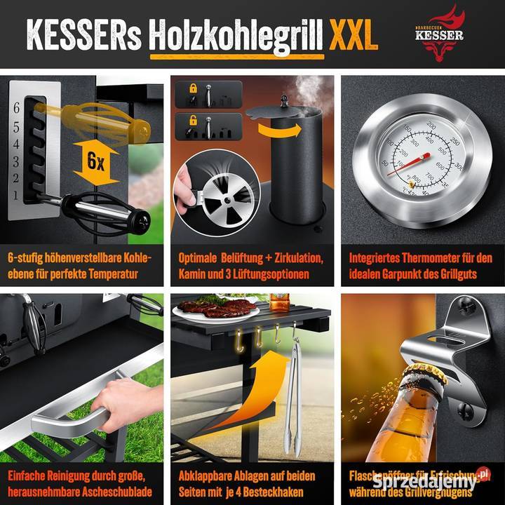 Grill węglowy KESSER KHKGP23 XXL na kółkach NOWY Kornica