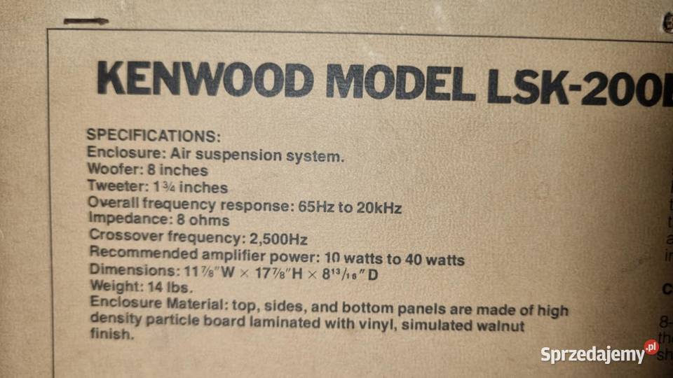Kolumny Kenwood LSK200 B 2x40W 8ohm 90dB Warta