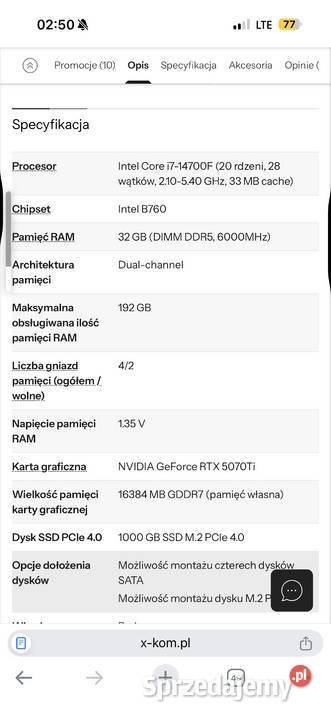 Komputer G4M3R HERO i7 14700F 32GB 1TB RTX5070Ti Krosno