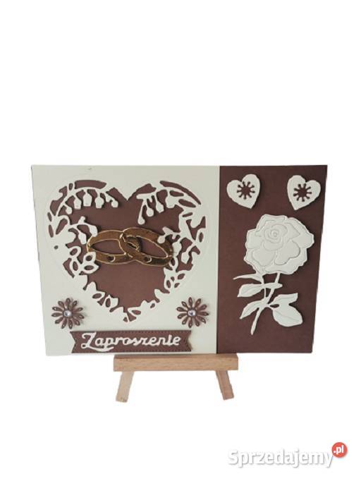 ZAPROSZENIA ŚLUB OBRĄCZKI W SERCU KORONKA B6 Poznań