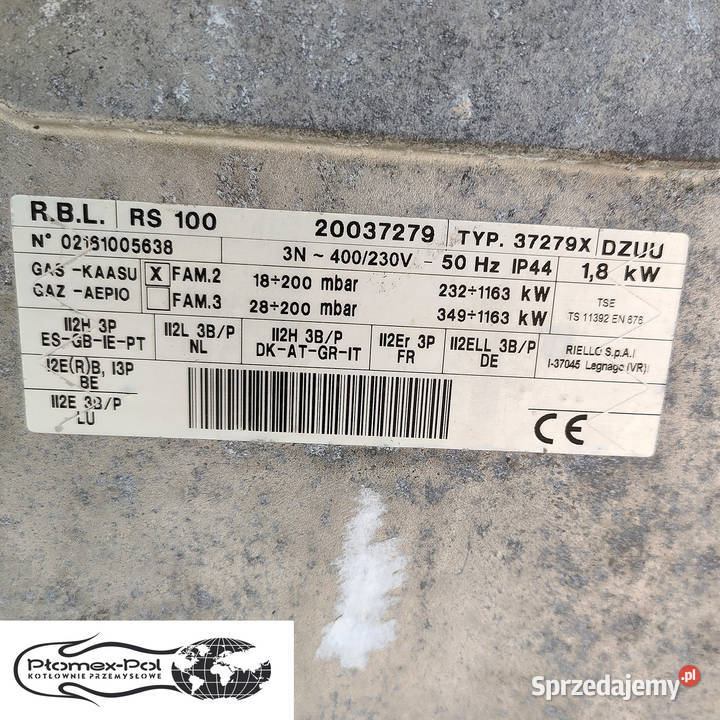Gazowy Przemysłowy Riello RL 130 1214 kW Radomsko sprzedam