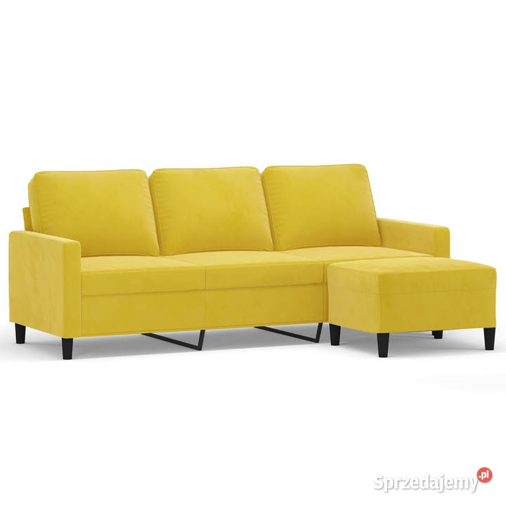 3osobowa sofa z podnóżkiem żółta 180 aksamit