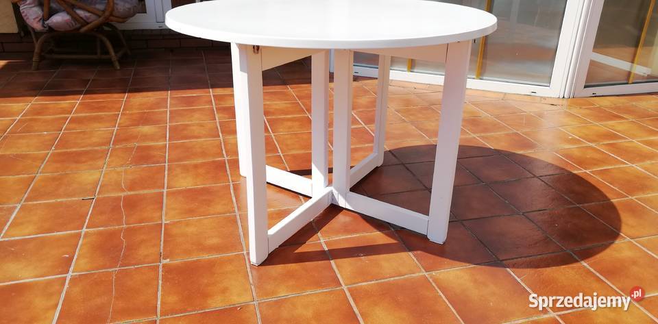 Stół drewniany biały ogrodowy składany okragły
