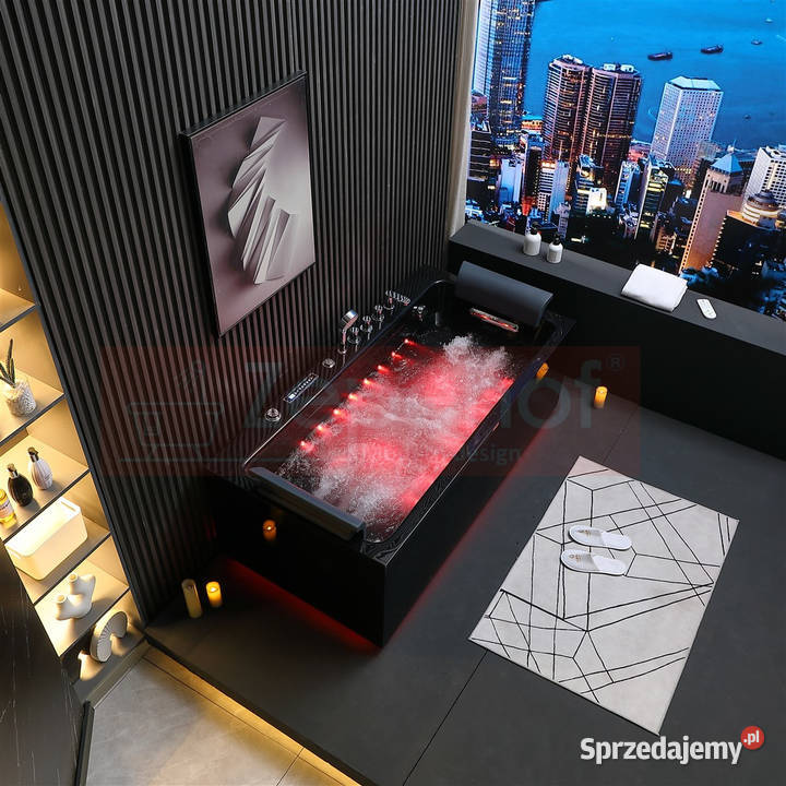 Czarna wanna z hydromasażem EBX185 prostokątna Wanny Grabówka