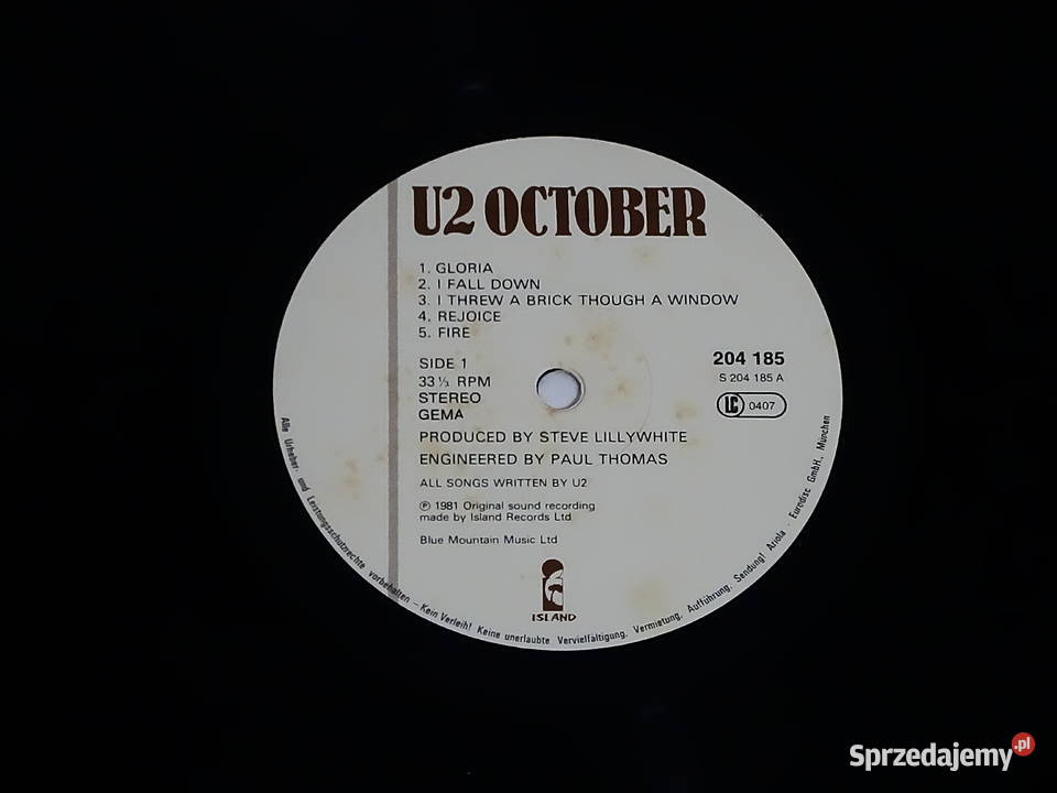 October U2 winyl LP 12 Island Records Biłgoraj