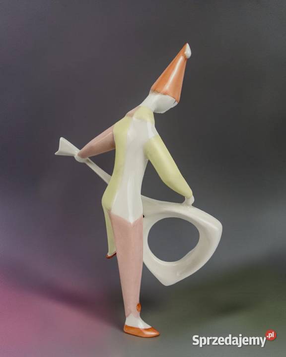Look Klaun z gitarą Jeno Hanzely Aquincum lata Porcelana i szkło Bronisze sprzedam